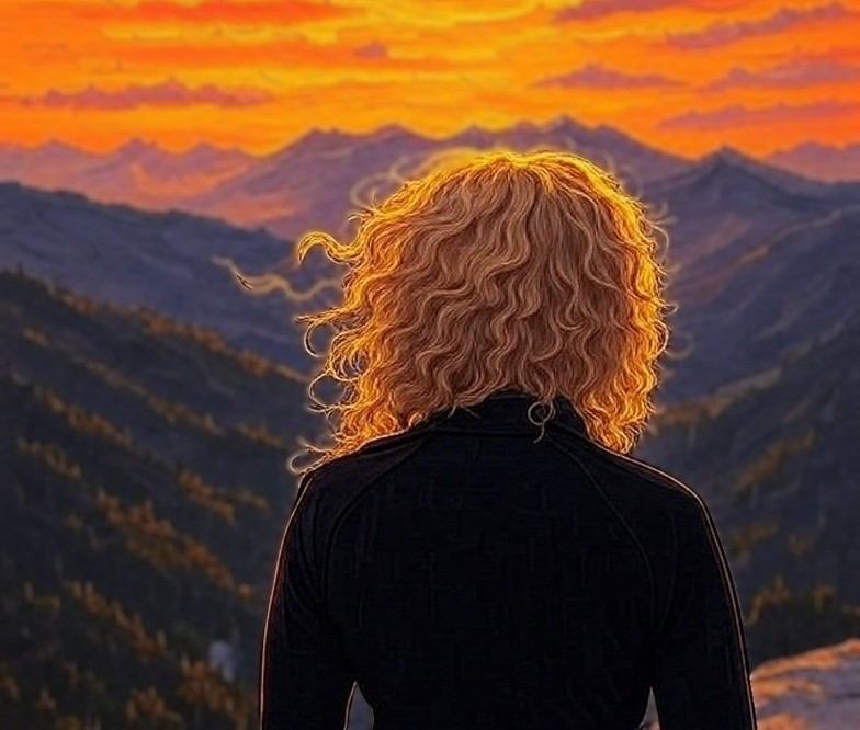 Woman looking at a mountain in the distance